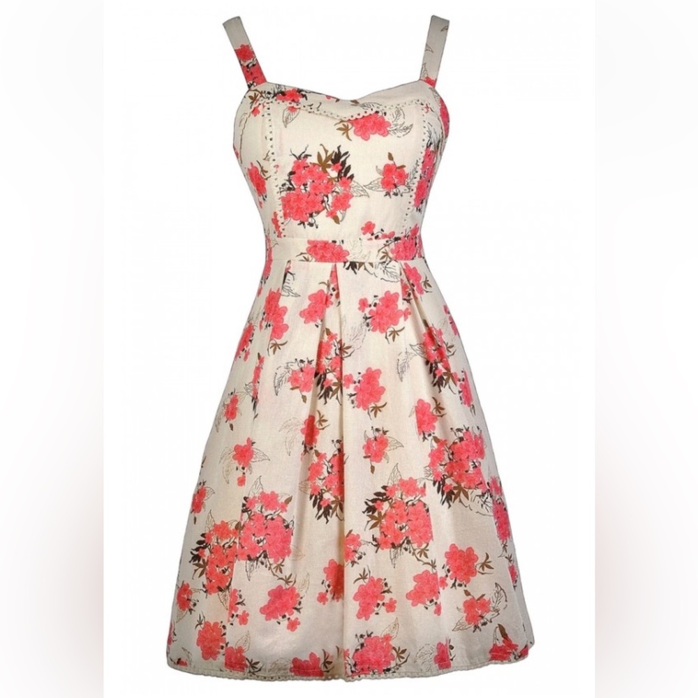 Soieblu Cream Midi Dress with Coral Floral Print